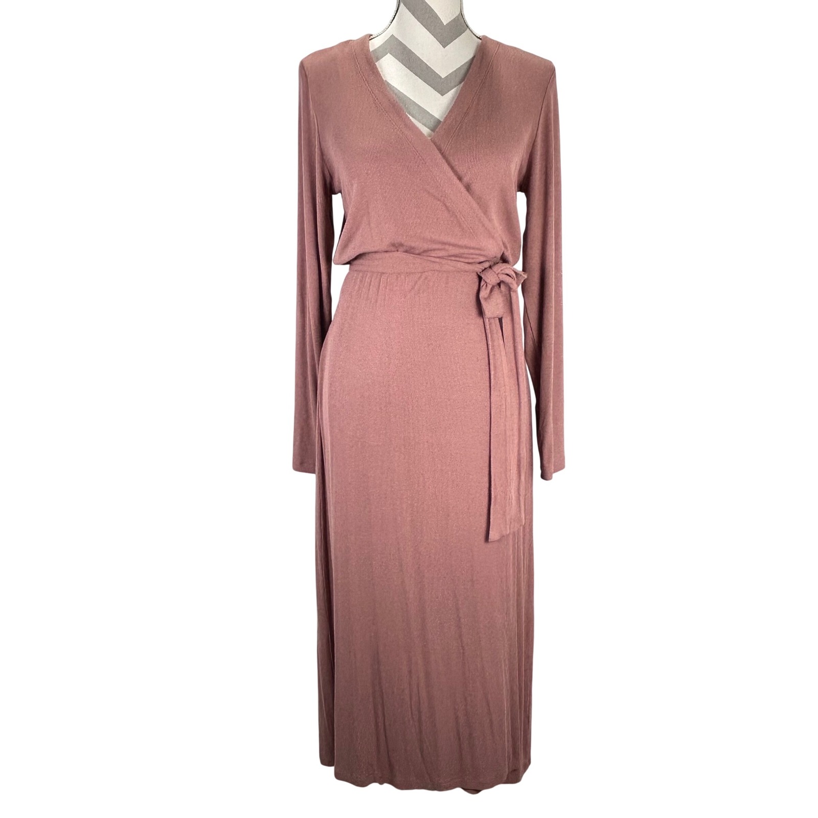 Barefoot Dreams Malibu Ribbed Maxi Wrap Dress Mauve Dusty Rose Pink Loungewear M